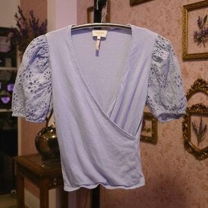 Laundry By Shelli Segal - Puff Sleeve Blouse Embroidered Periwinkle
